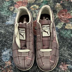 Vintage pink brown plaid puma sneakers size 6.5 37